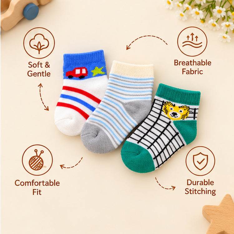 Cuddle Steps by CuddleKins | Baby Boys Socks | Pack of 3 | 0–12 Months