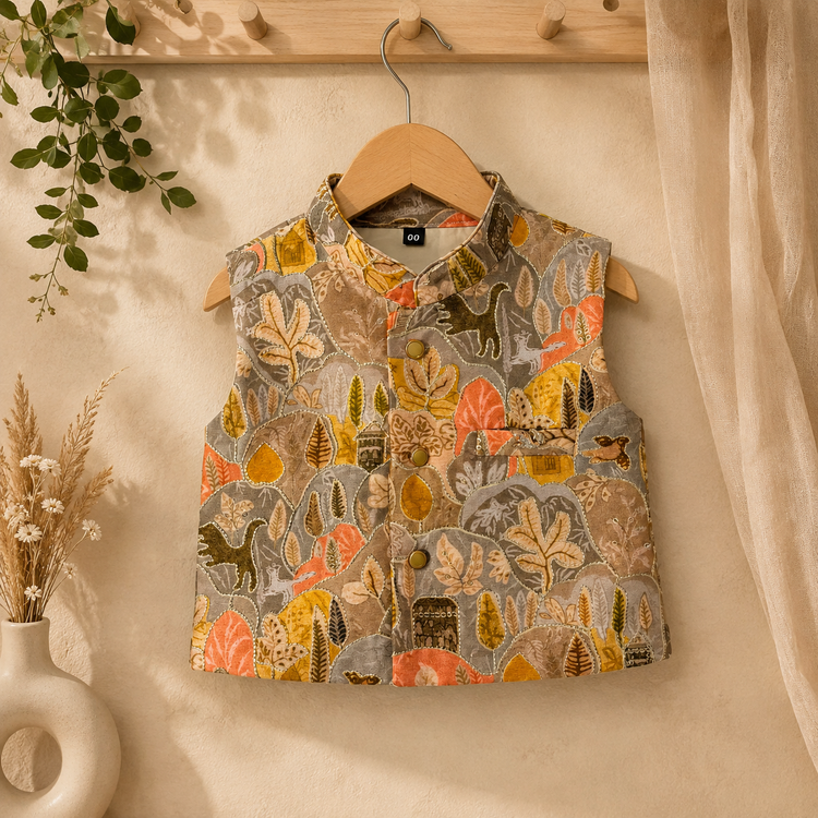 Boys Printed Kurta Jacket Set