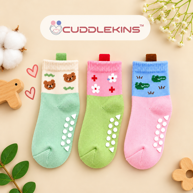 Tiny Grips by CuddleKins | Unisex Anti-Slip Baby Socks | Any 3 Pairs