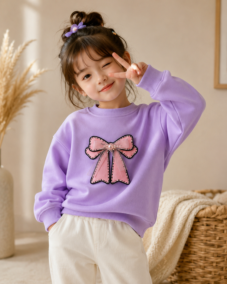 Cute Bow Kids Pre-Winter Sweatshirt – Lavender