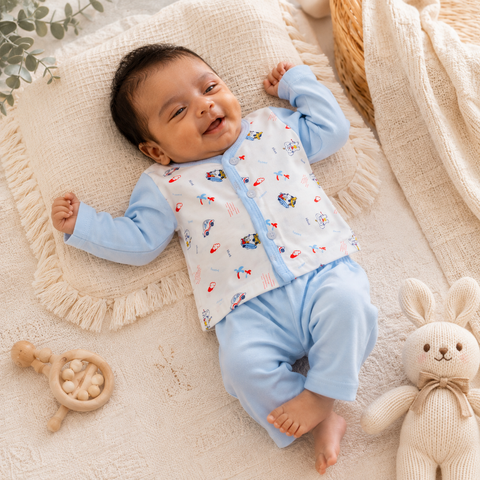 Baby Blue Muslin Newborn Clothing Set (2 Pair set)
