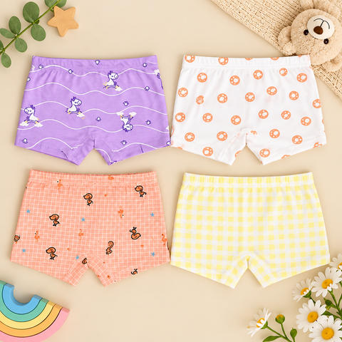 Girls Pastel Printed Boxer Underwear | Pack of 4 | Kids Innerwear
