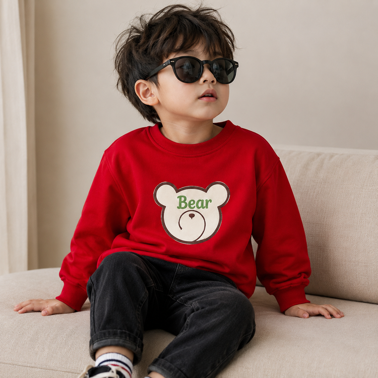 Bear Print boys Kids pre winters Sweatshirt – Red colour