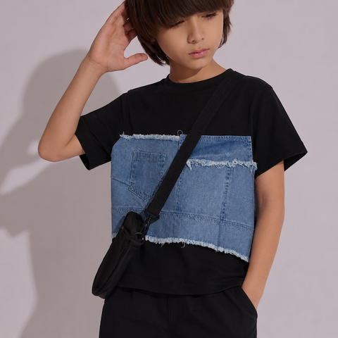 Boys Patchwork T-Shirt – Black
