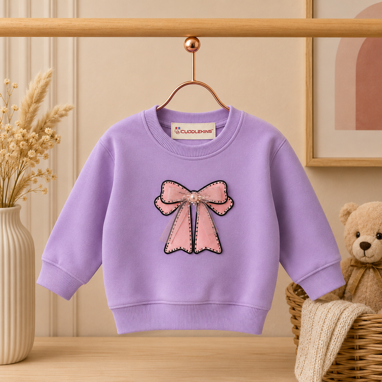 Cute Bow Kids Pre-Winter Sweatshirt – Lavender