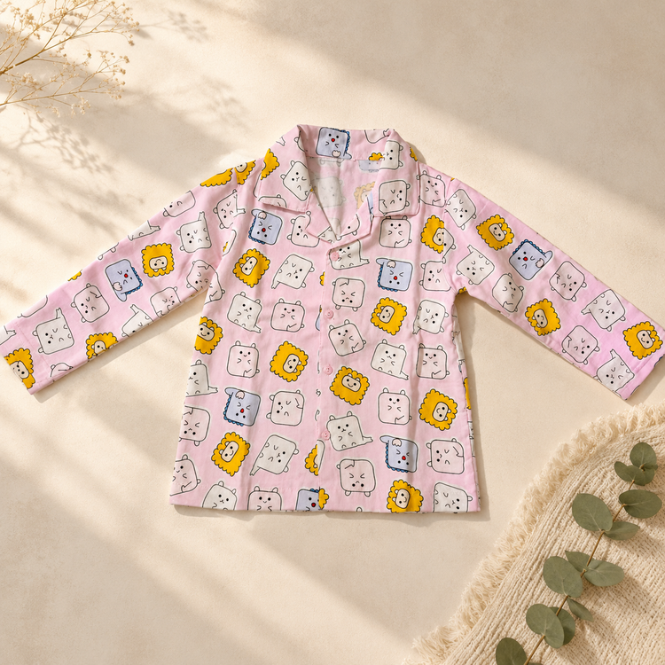 Cute Cartoon Print Pink Night Suit