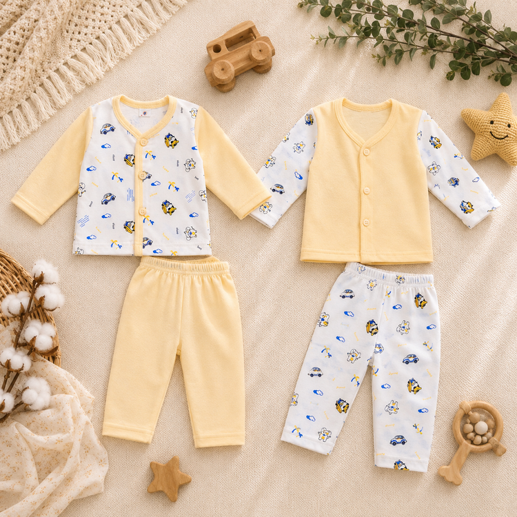 Pastel Yellow Cotton Newborn Clothing Set (2 Pair set)