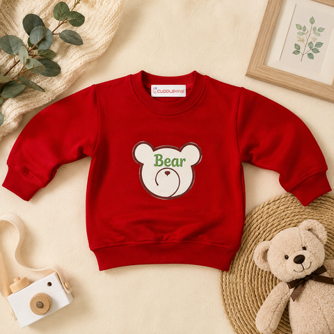 Boys Bear Print Sweatshirt – Red