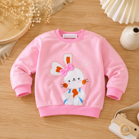 Pink Bunny Printed Fleece Sweatshirt