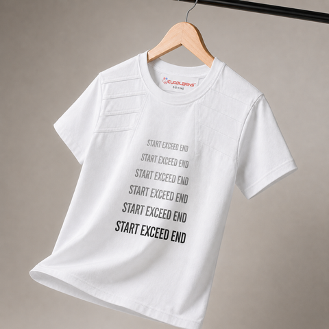 Boys’ White Graphic Cotton T-Shirt | Start Exceed End Printed Half Sleeve Casual Tee