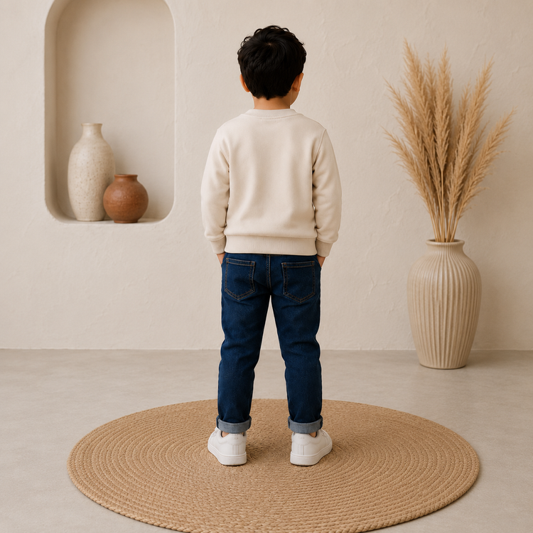 Smile Print Kids pre Winter Sweatshirt – Cream White