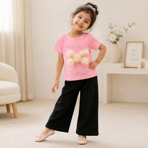 Girls Floral Bow Co-ord Set – Pink