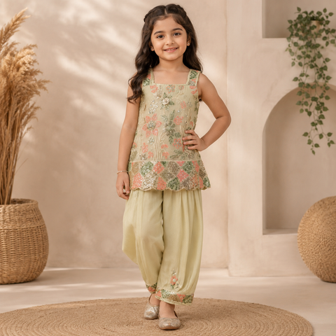 Girls Floral Kurti Salwar Set