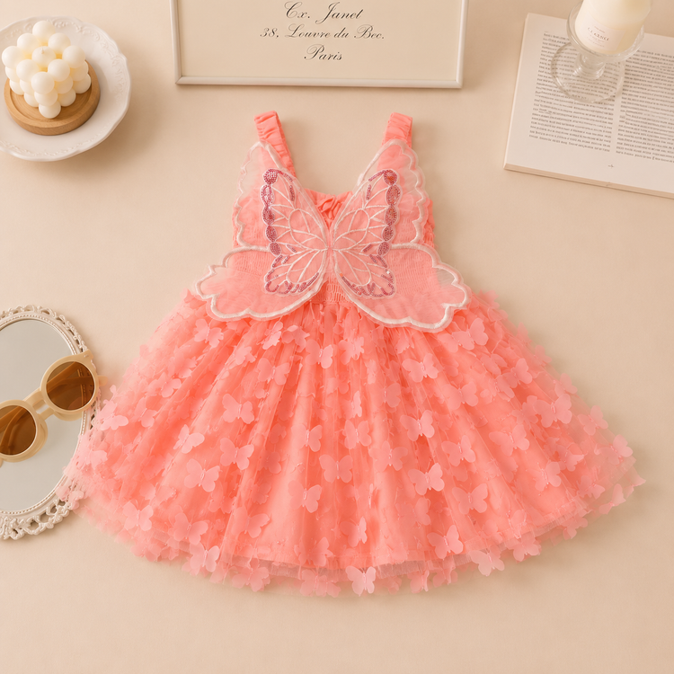 Fantasy Party Dress for Girls | 3D Butterfly Mesh Tulle Dress | Sleeveless Birthday & Occasion Wear