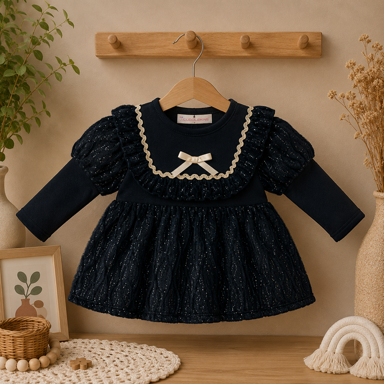 Glitter Party Dress with Ruffle Detailing