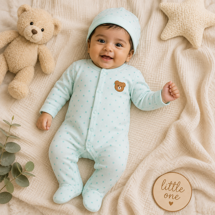 Baby Cotton Sleepsuit with Cap