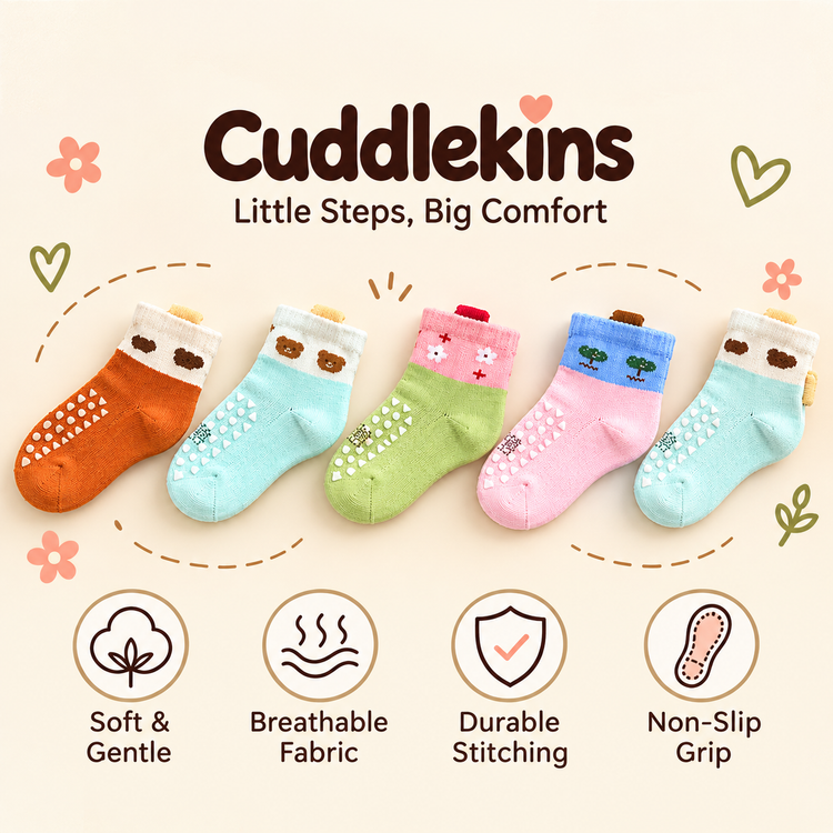 Happy Grips by CuddleKins | Unisex Anti-Slip Baby Socks | Any 5 Pairs