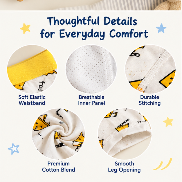 CUDDLEKINS Boys Fun Printed Boxer Underwear | Pack of 4 | Soft & Comfortable Kids Innerwear