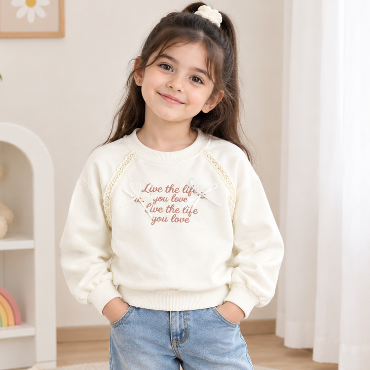 CuddleKins Cream White Live the Life Graphic Sweatshirt for Girls