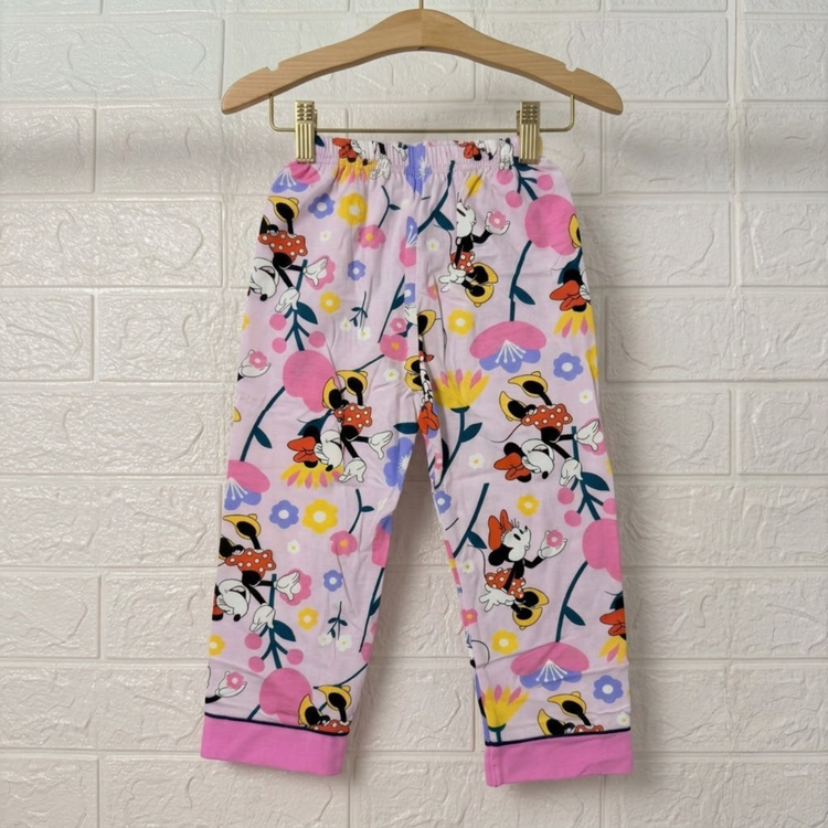 Girls Pink Minnie Floral Cotton Night Suit Set – Half Sleeve Shirt & Pyjama