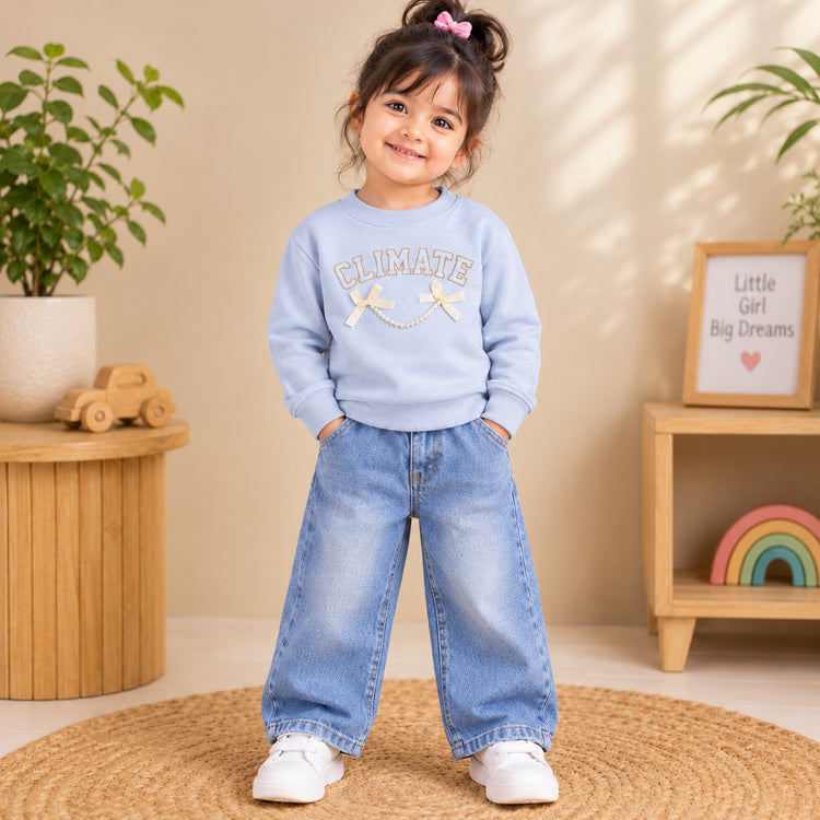 CuddleKins Light Blue Bow & Chain Graphic Sweatshirt for Girls