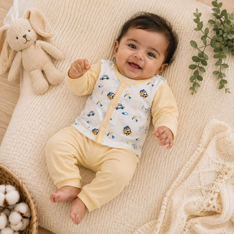 Pastel Yellow Cotton Newborn Clothing Set (2 Pair set)