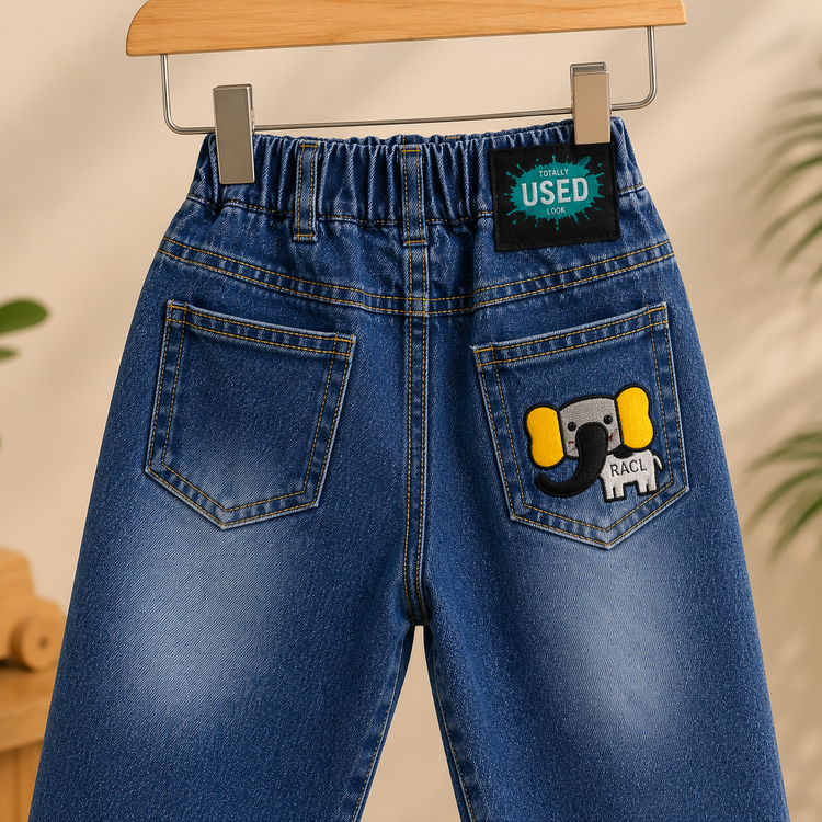 Kids Dark Blue Relaxed Fit Denim Jeans with Elastic Waist