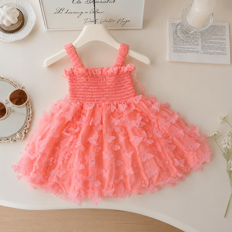 Fantasy Party Dress for Girls | 3D Butterfly Mesh Tulle Dress | Sleeveless Birthday & Occasion Wear