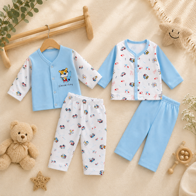 Baby Blue Muslin Newborn Clothing Set (2 Pair set)