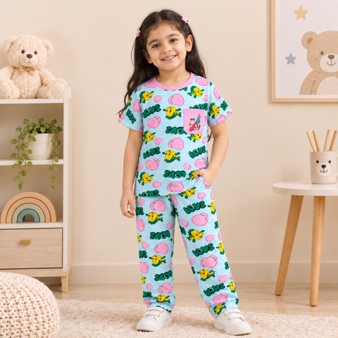 Kids Printed Co-ord Set – Sky Blue