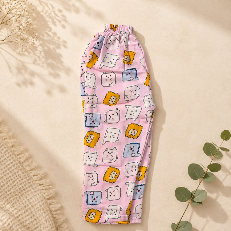 Cute Cartoon Print Pink Night Suit