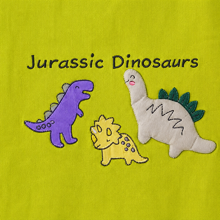 Boys Lime Green Cotton Polo T-Shirt with 3D Dinosaur Appliqué