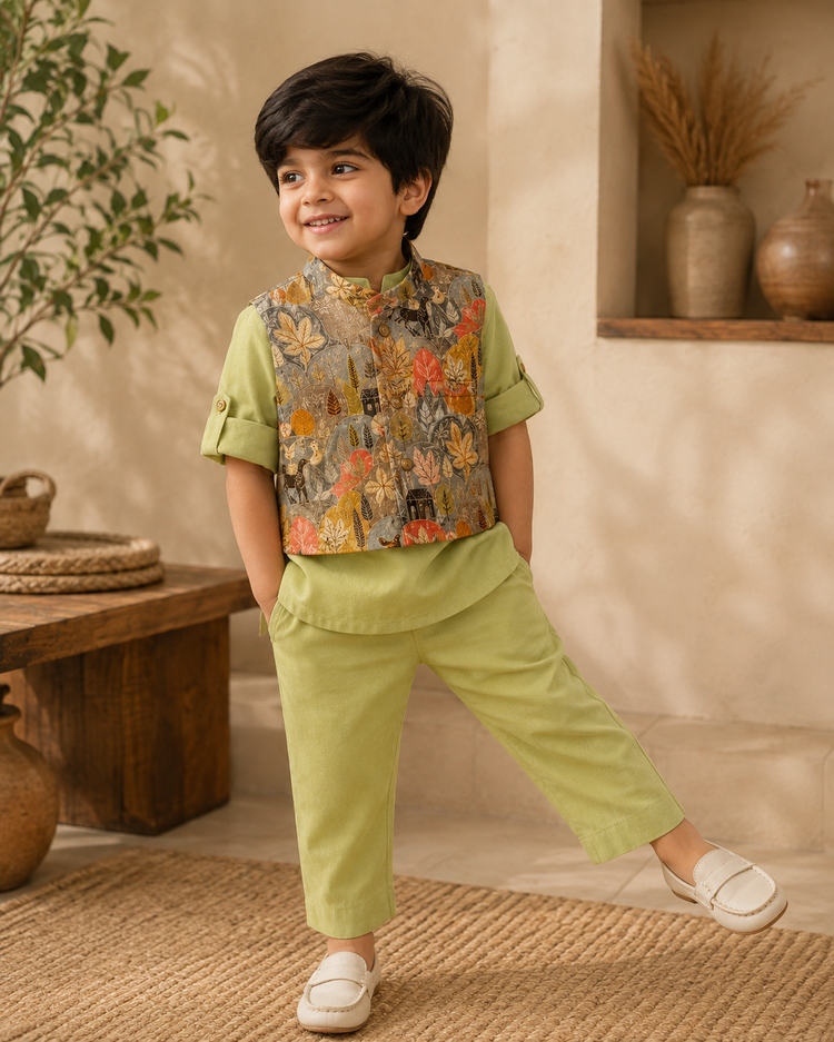 Boys Printed Kurta Jacket Set
