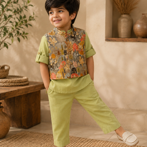 Boys Printed Kurta Jacket Set