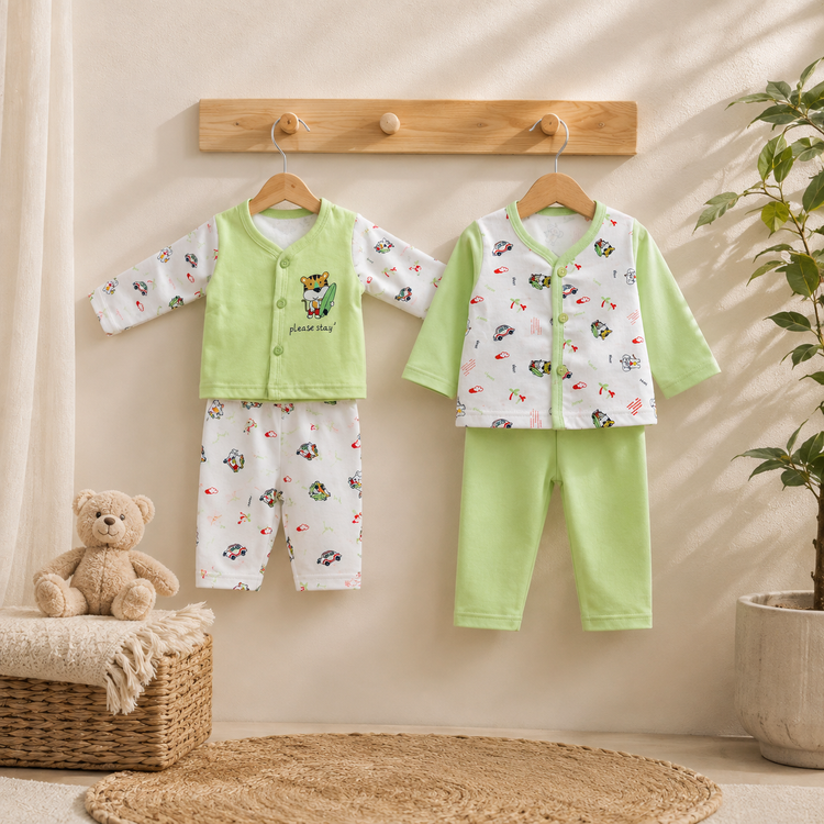 Mint Green Cotton Newborn Clothing Set (2 Pair set)