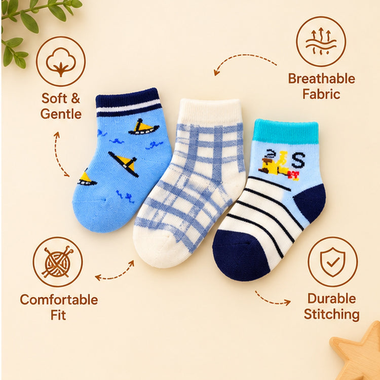 Little Steps by CuddleKins | Baby Boys Socks | Pack of 3 | 0–12 Months