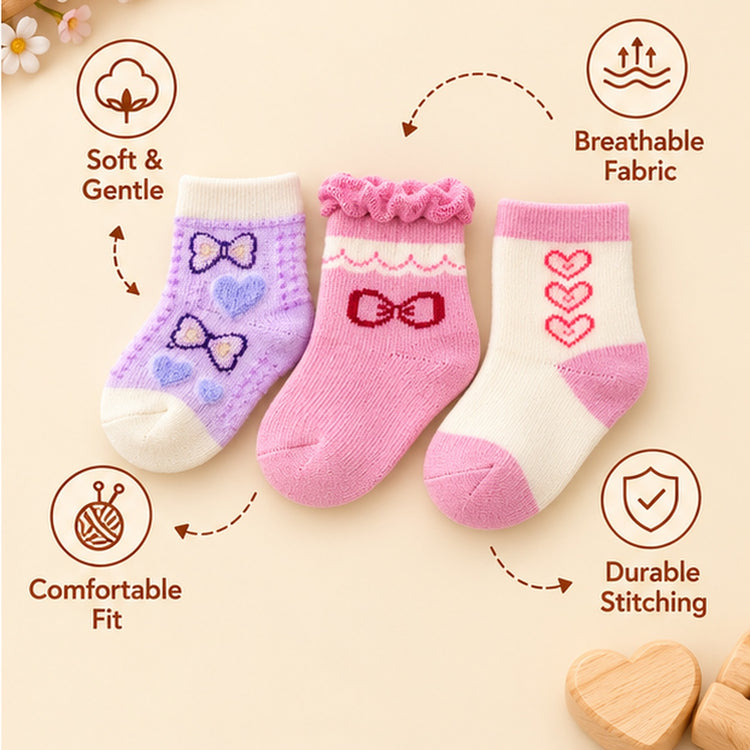 Cuddle Toes by CuddleKins | Baby Girls Socks | Pack of 3 | 0–12 Months