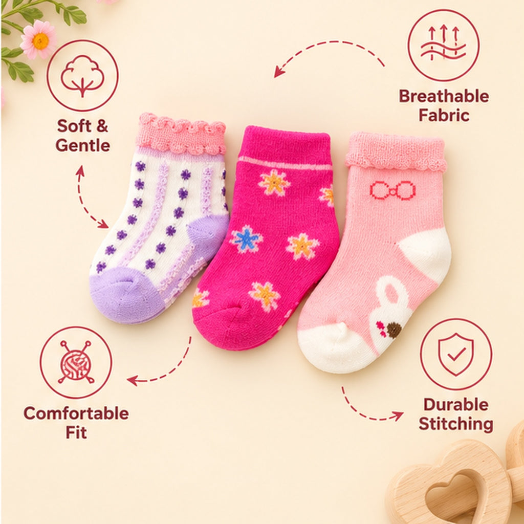 Little Toes by CuddleKins | Baby Girls Socks | Pack of 3 | 0–12 Months