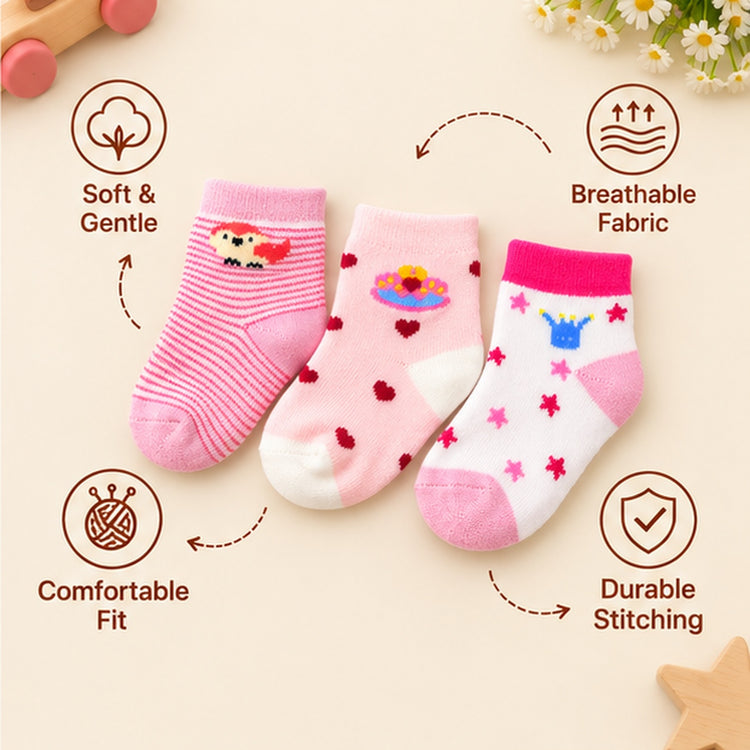 Sweet Toes by CuddleKins | Baby Girls Socks | Pack of 3 | 0–12 Months
