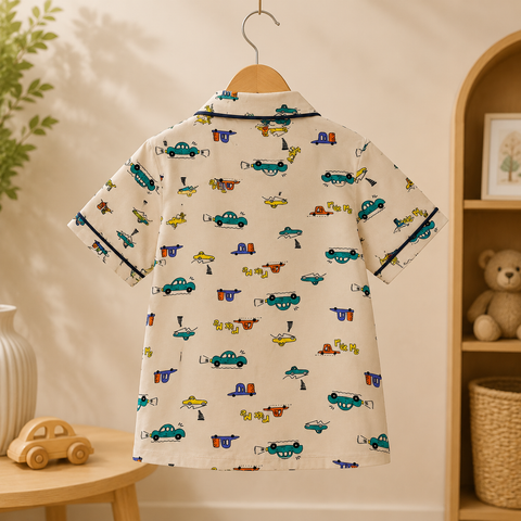 Little Cars Printed Cotton Night Suit Co-ord Set
