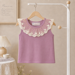 Girls Lavender Lace Ruffle Top & Floral Layered Skirt