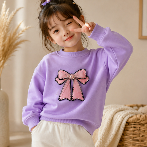 Cute Bow Kids Pre-Winter Sweatshirt – Lavender