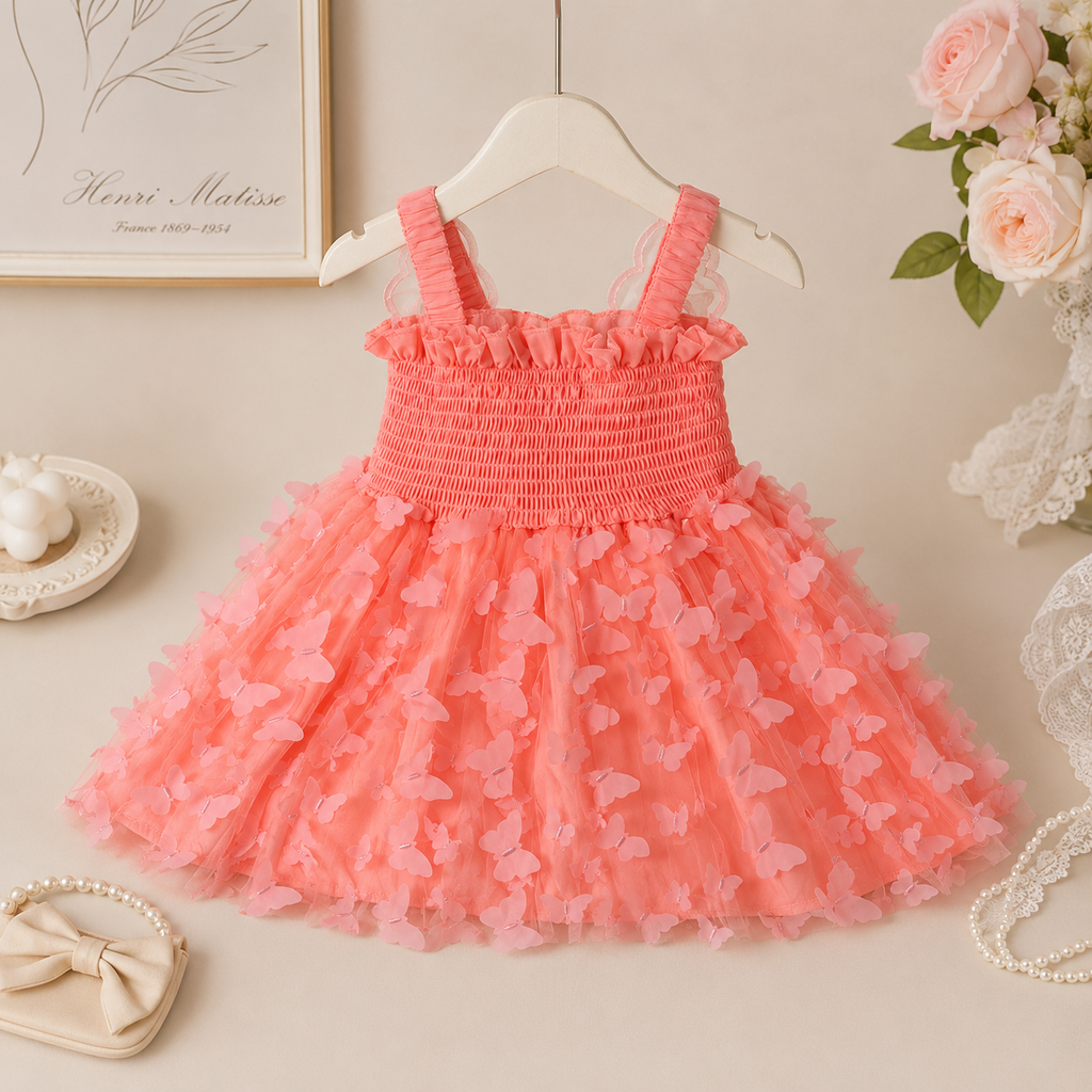 Fantasy Party Dress for Girls | 3D Butterfly Mesh Tulle Dress | Sleeveless Birthday & Occasion Wear