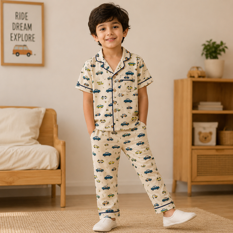 Kids Car Print Night Suit Set