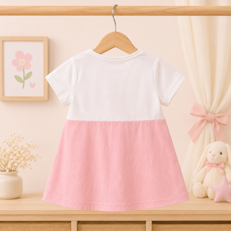Girls Pink Kitty Layered Cotton frock