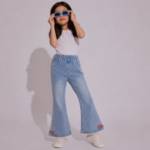 Girls Bow Denim Flared Jeans