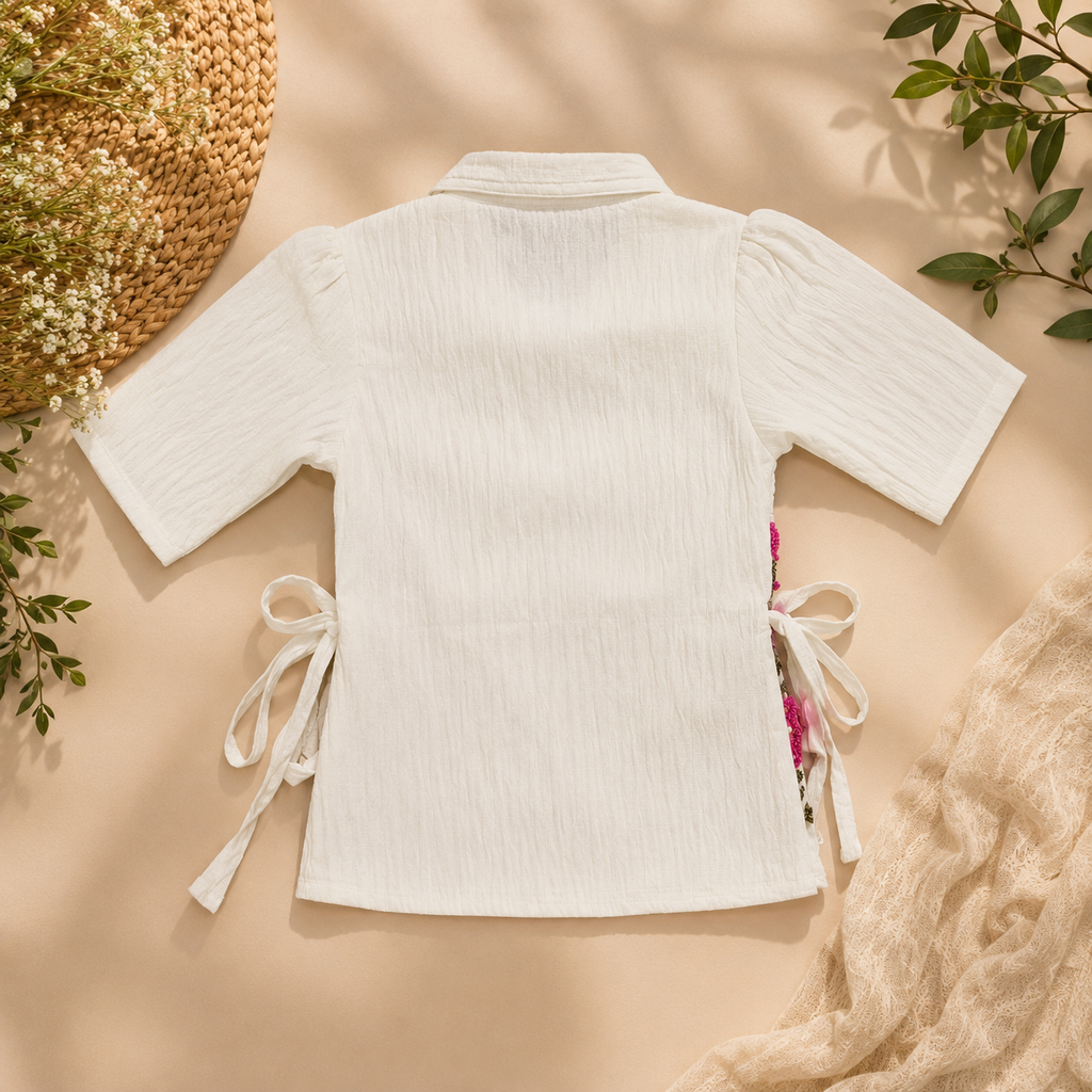Girls Floral Embroidered Kurti Dhoti Set
