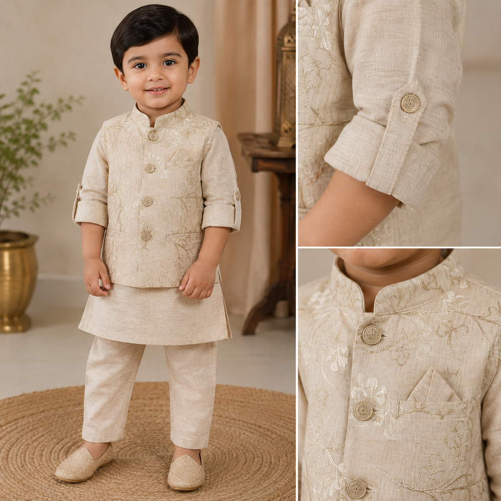 Boys Embroidered Kurta Jacket Set