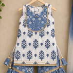 Girls Blue Floral Sharara Set with Ombre Dupatta