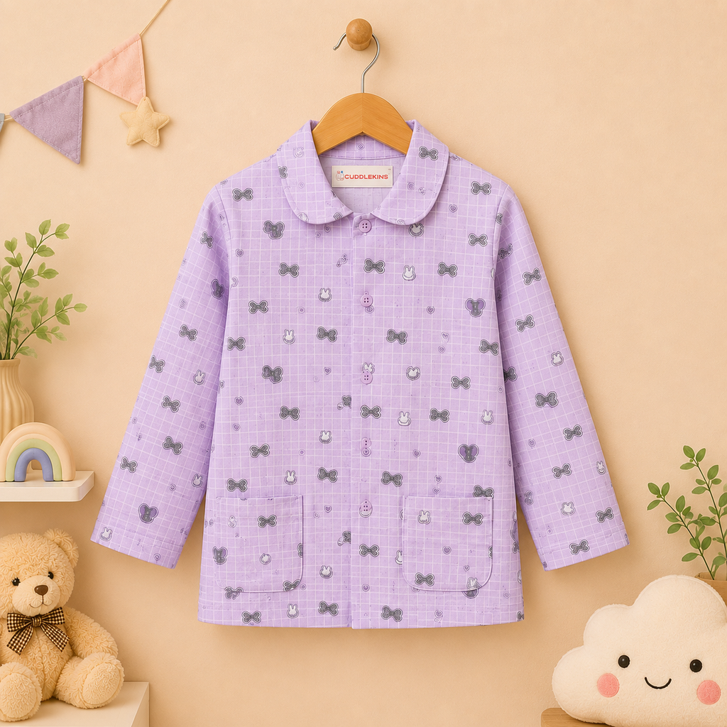 Kids Lavender Cotton Night Suit Set